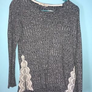 Grey Long Sleeve Top With Lace Sides